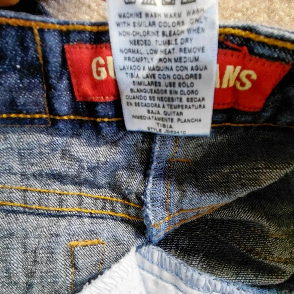 Guess Dark Blue Wash Denim Mini Skirt Girls Size 8 Button Zip Pockets